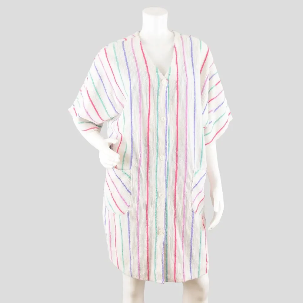 Vintage Terry Cloth Swimsuit Cover Up Robe, Rainbow Striped, Women's Medium